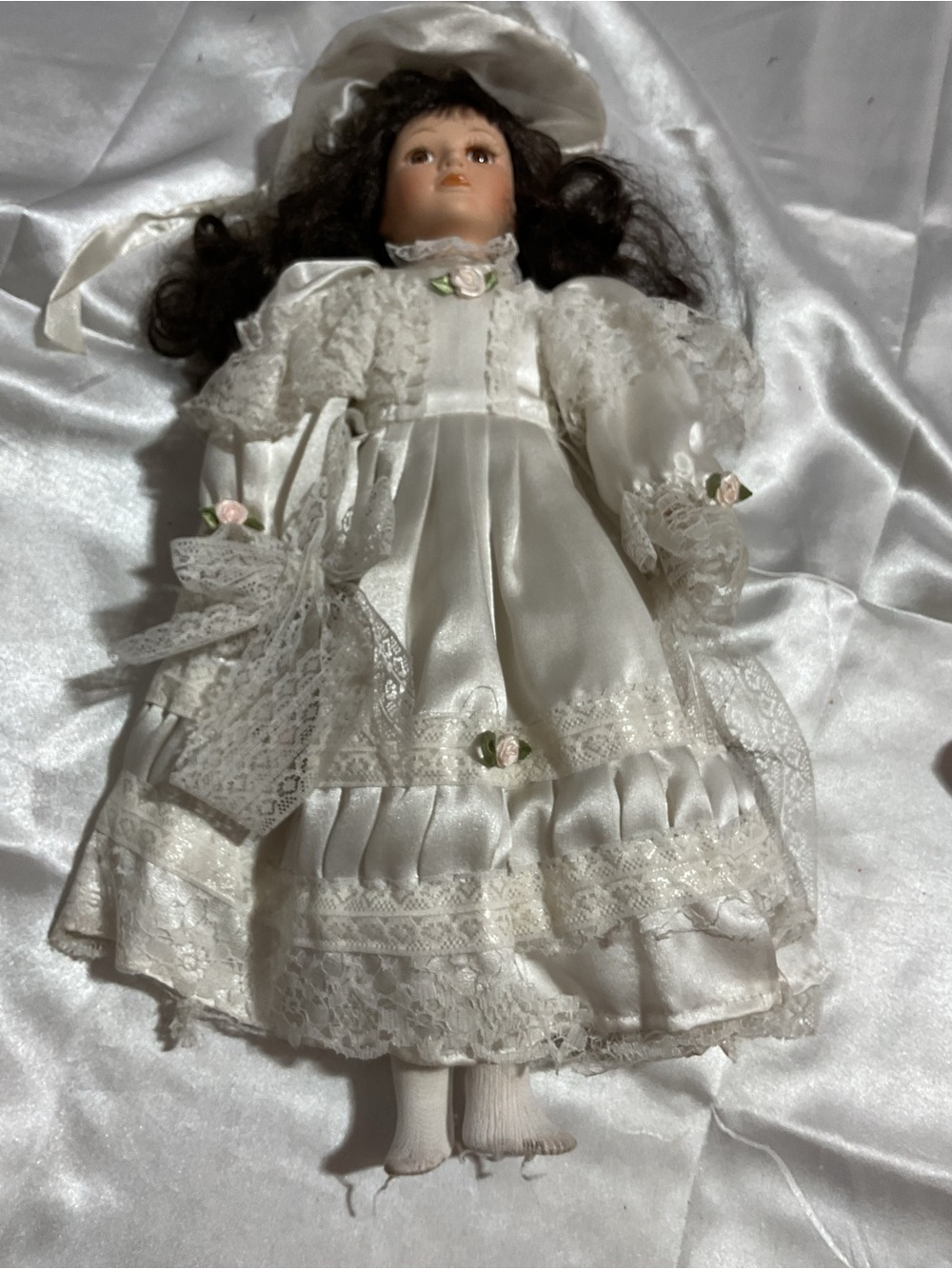 Porcelain Doll in Ivory Lace Dress - Classic Kids Toy